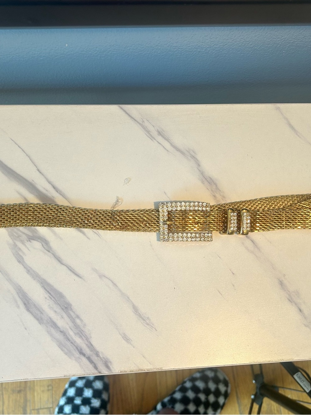Gold Mesh Rhinestone Buckle Belt - - Picture 9 of 9